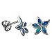 Sterling Silver Synthetic Blue Opal Plumeria Starfish Stud Earrings