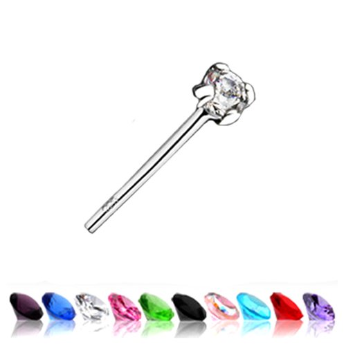 Sterling Silver Bendable Fishtail Nose Stud with 2mm Cubic Zirconia, Clear - 20G, 1/2" Length