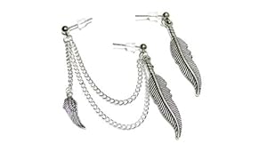 Wing and Feathers Double Cartilage Chain Earring Handmade