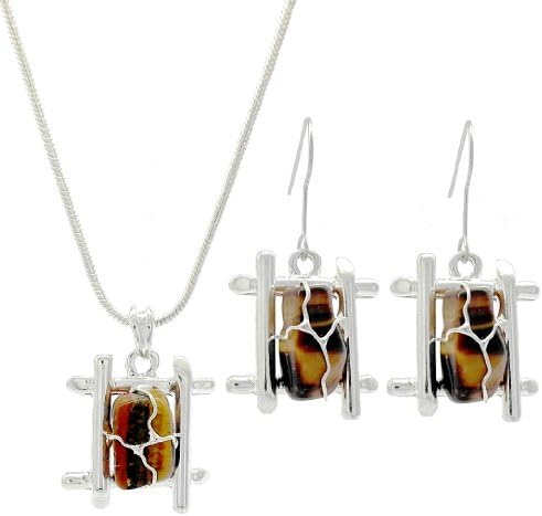 Natural Tiger's Eye Stone Square Shaped Drop Earrings & Necklace Set - Birthstone Jewellery, Unique Gift