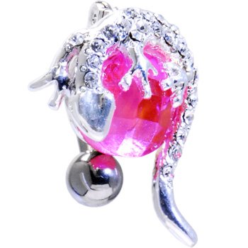 Pink Cubic Zirconia TOP MOUNT Globe GECKO Belly Ring