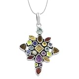 6.2 Carat Multi-Gemstone Sterling Silver Cross Pendant With 18" Snake Chain