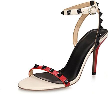 Isastyle Women's High Heel Shoes Big Size Sandals Rivet Open Toe Buckle Stiletto Pumps for Party Wedding Dress Red US 4