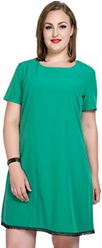 Cute Ann Women's Sexy Plus Size Casual Dress With Tassels T Shirt Dress (US14W, 1634 green)