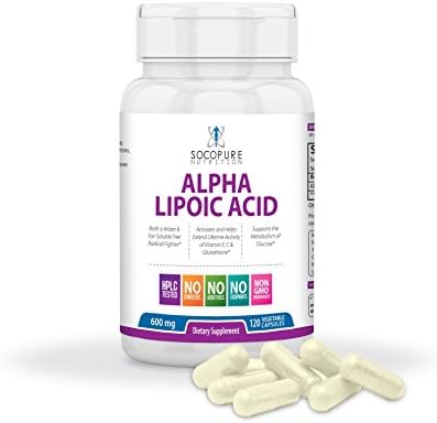 Alpha Lipoic Acid 600 - 120 VCaps - No Additives, Binders or Fillers - Non GMO/HPLC Third Party Tested - Highest Lipoic Strength Per Capsule Supports Blood Sugar & Nerve Health. Manufactured in USA.