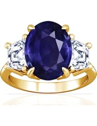 18K Yellow Gold Oval Cut Purple Sapphire Three Stone Ring