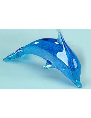 Blue Bubbles Crystal Glass Dolphin Figurine Statue Decoration