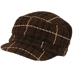 Wool Woven Plaid Cadet Military GI Cap Hat Multi Brown
