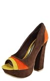 Nanette05 Retro Heel Peep Toe Colorblock Pumps BROWN