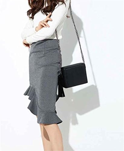 New Plus Formal Cintura Alta Faldas Mujer Solid Mini Patchwork Women Trympet Skirt (L, Grey)