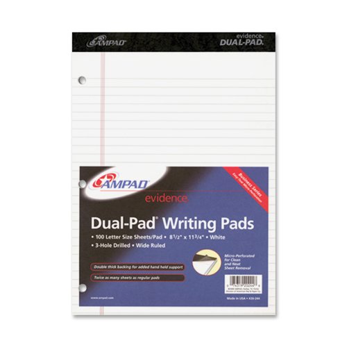 Ampad Evidence Dual Ruled Pad, Letter/Wide Rule, 8.5 x 11.75 Inches, White, 100 Sheets (20-244) Ampad Evidence Dual Ruled Pad, Letter/Wide Rule, 8.5 x 11.75 Inches, White, 100 Sheets (20-244)