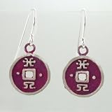 41PYHleNl3L. SL160  Chinese Good Fortune Coin Round Dangle Earrings in Sterling Silver with Pink Patina Finish, #8947