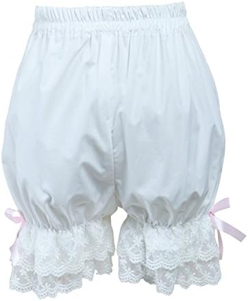 YoYoLita White Cotton Pink Ribbon Victorian Pumpkin Pants Bloomers Shorts,XL