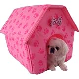 New Pink Paw Prints Collapsible Pet Dog Puppy Cat Kitten Bed Shelter House -Medium