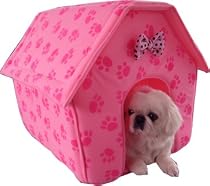 Designer Collapsible Pink Paw Prints Pet House - Medium