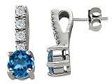 2.25 cts 14K White Gold Plated 925 Sterling Silver Genuine Blue Topaz Earrings