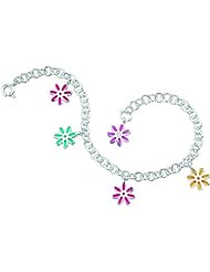 0.01 Cts Diamond Resin Flower Childrens Bracelet in Sterling Silver