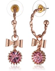 Betsey Johnson "Rose Gold Boost" Crystal and Bow Drop Earrings