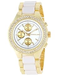 Bombshell Womens BS0711WG  Rhinestone Case White Acrylic and Gold Metal Watch