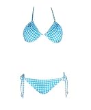 NSB704 2 pc Bikini Set Dog Tooth Checks Turquoise