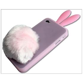 Bunny Rabit Silicone Case Skin for Iphone 4 Stand Tail Holder