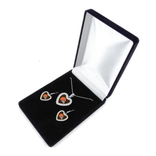 NFL Cleveland Browns Reversible Crystal Heart Pendant and Earrings in Satin Box