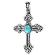 Sterling Silver and Turquoise Stone Pendant - Cross - 72mm Height