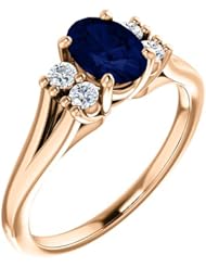 18K Rose Gold 7.00x5.00mm Oval Cut Sapphire and Diamond Ring -- LIFETIME WARRANTY