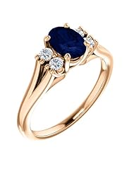 14K Rose Gold 7.00x5.00mm Oval Cut Sapphire and Diamond Ring -- LIFETIME WARRANTY