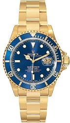 Rolex Submariner Black Index Dial Oyster Bracelet 18k Yellow Gold Mens Watch 16618BKSO