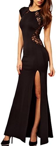 Inshine Women Sleeveless Lace Split Side Evening Formal Maxi Long Dresses Black-M