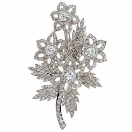 Childrens Toyshop  Jewelry : Sterling Silver simulated Diamond cz Extravagant Flower Bouquet Pin