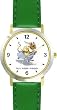 Wee Willie Winkie - from Mother Goose by Artist: Sylvia Long - WATCHBUDDY&reg; DELUXE TWO-TONE THEME WATCH - Arabic Numbers - Green Leather Strap-Size-Large ( Men's Size or Jumbo Women's Size )