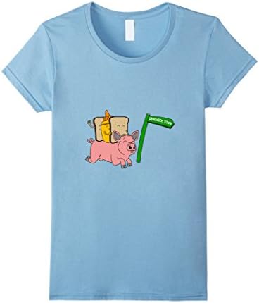 Women's Toast Bread Mustard Riding Pig Sandwich Town Funny Tee Shirt Large Baby Blue