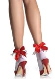 Valentine's Day Opaque Ankle Socks Anklet Stocking With Embroider Heart Ruffle And Satin Bow (White/Red;One Size)