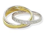 Three Band 14K Gold Plate and Rhodium Plated CZ Ring
