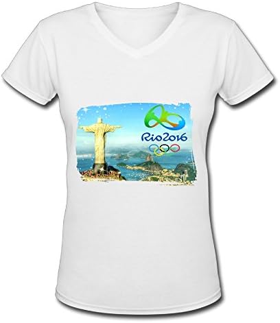 Women's White V Neck T Shirt Rio 2016 Summer Olympic Games Poster