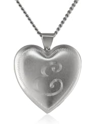 Rhodium 26mm (1") Personalized with Initial Heart Chain Locket Necklace, 24"