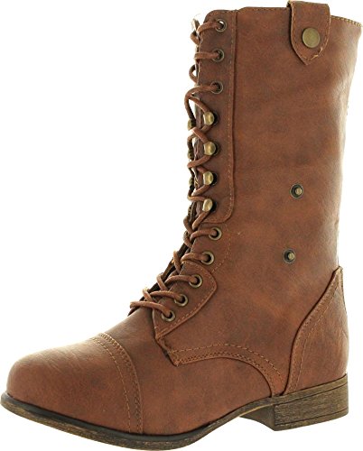 Top Moda Womens Smart-1 Combat Military Fold Down Lace Up Boots