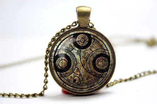 antique and vintage themed frame Doctor Who Timelord Seal on aged paper glass cabochon dome pendant