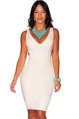 Open-Back Cutout Polyester/Spandex Plunging Neck Bodycon Dress/Midi Dress 