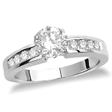 14k White Gold Round Diamond Engagement Ring w/ Channel-Set Round Diamonds (1/3 ct center, .85 cttw, G-H Color, I1 Clarity)