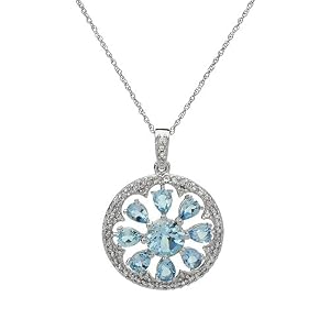 Necklace With 2.30ctw Precious Stones - Genuine Aquamarines and Clean Diamonds White Gold Length 18in