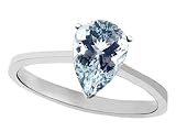 1.50 cttw 14K Gold Genuine Aquamarine Pear Shape Solitaire Engagement Ring