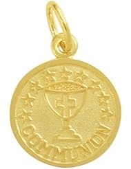 14 Karat Gold High Polish & Matte Religious Small Communion Medal Medallion with chain