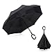 Ylovetoys Double Layer Folding UV Proof and Windproof Inverted Umbrella with C-Shaped Hand for Car Outdoor (Pure Black)