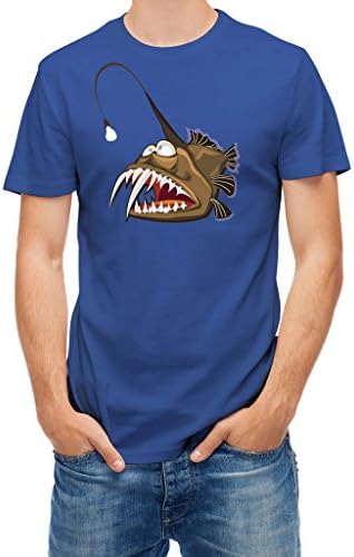 Tshirt cartoon monster fish with keen teeth Blue Royal M