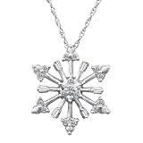 10k White Gold Diamond Snowflake Pendant (1/10 cttw, J Color, I3 Clarity), 18