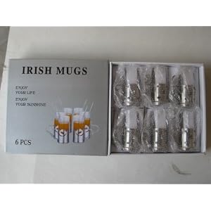 12pc - 6 Glass and Stainless Steel Holders Iced Irish Coffee Mugs with 6 Coctail Spoons by RJ Quality Products