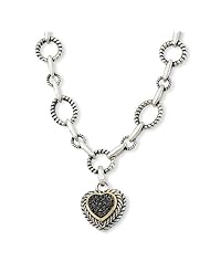 Sterling Silver 14K Gold 1/4ct. Black Diamond Heart Drop Vintage Style Necklace